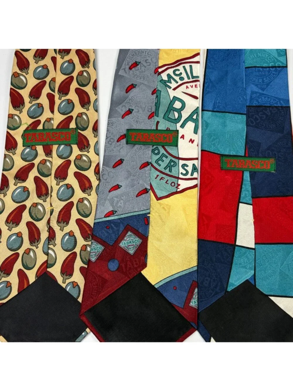 Lot of 3 Tabasco Brand Hot Sauce 100% Silk Ties Novelty Neckties Made in USA